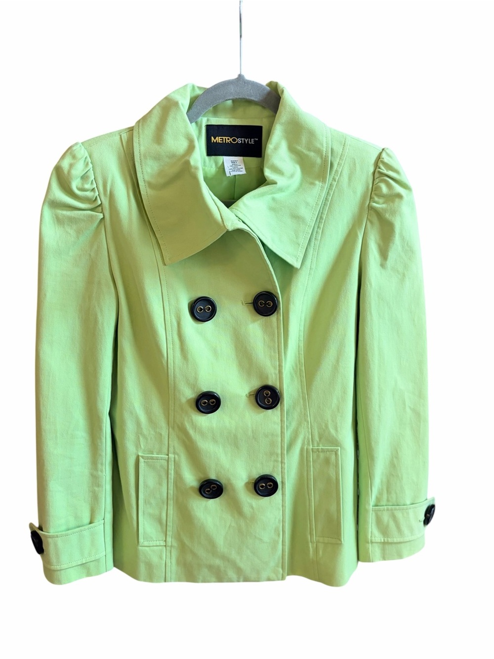 metrostyle Lightweight Double-Breasted Peacoat in Lime Green